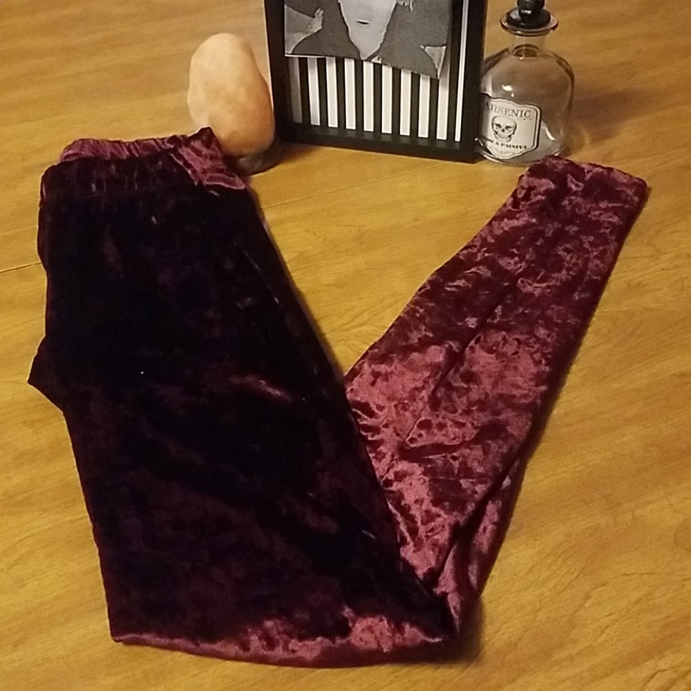 Burgundy velvet leggings